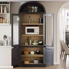Arched 6-Tier Bookcase with Glass Doors, Farmhouse Wood Display Cabinet, 72"