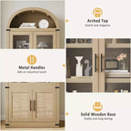 Arched 6-Tier Bookcase with Glass Doors, Farmhouse Wood Display Cabinet, 72"