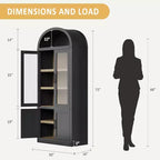 Arched 6-Tier Bookcase with Glass Doors, Farmhouse Wood Display Cabinet, 72"