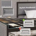 Full Size Platform Bed Frame with LED Lights & 2 Storage Drawers, Gray