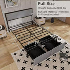 Full Size Platform Bed Frame with LED Lights & 2 Storage Drawers, Gray