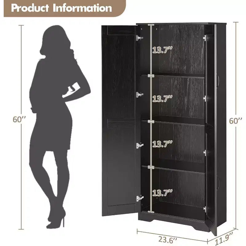 Tall Double-Door Acacia Wood Cabinet for Entryway or Bedroom Corner