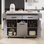 Isola cucina su ruote con spazio porta sacchetto della spazzatura, piano ribaltabile e ripiano regolabile