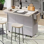 Isola cucina su ruote con spazio porta sacchetto della spazzatura, piano ribaltabile e ripiano regolabile