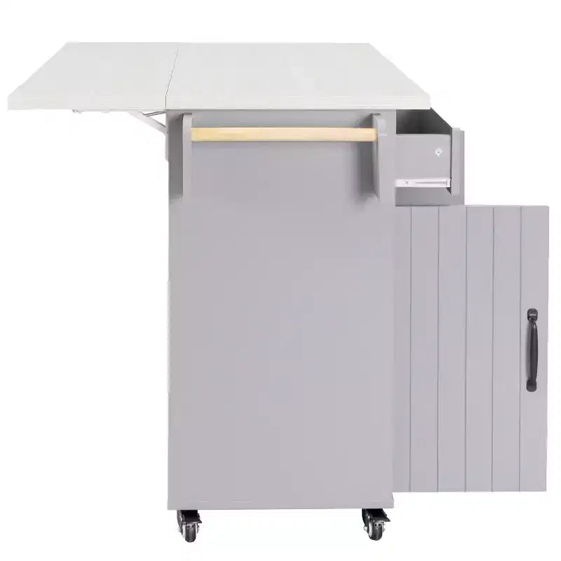 Isola cucina su ruote con spazio porta sacchetto della spazzatura, piano ribaltabile e ripiano regolabile