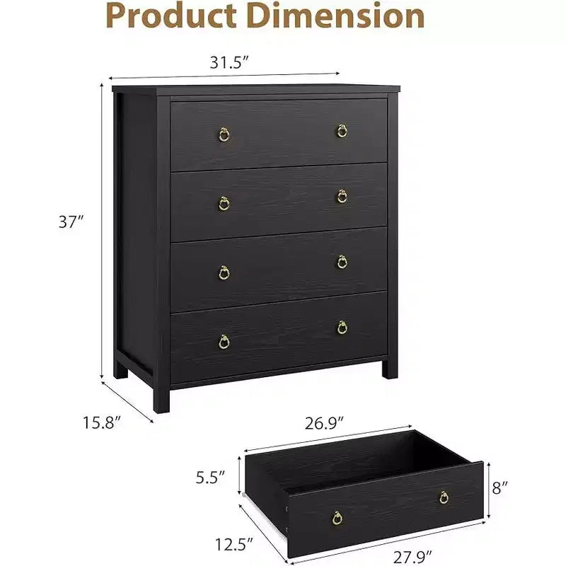 4-Drawer Tall Dresser for Bedroom, Closet & Living Room Storage