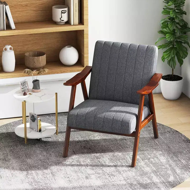 Modern Leathaire Accent Armchair with Rubberwood Frame & Felt Pads