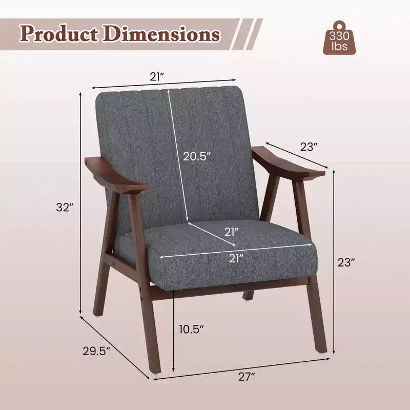 Modern Leathaire Accent Armchair with Rubberwood Frame & Felt Pads