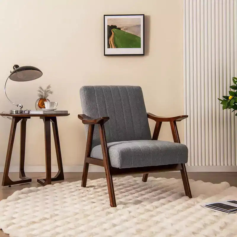 Modern Leathaire Accent Armchair with Rubberwood Frame & Felt Pads