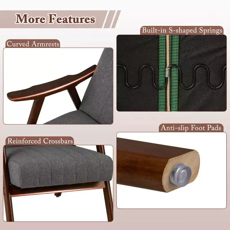 Modern Leathaire Accent Armchair with Rubberwood Frame & Felt Pads