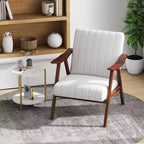 Modern Leathaire Accent Armchair with Rubberwood Frame & Felt Pads
