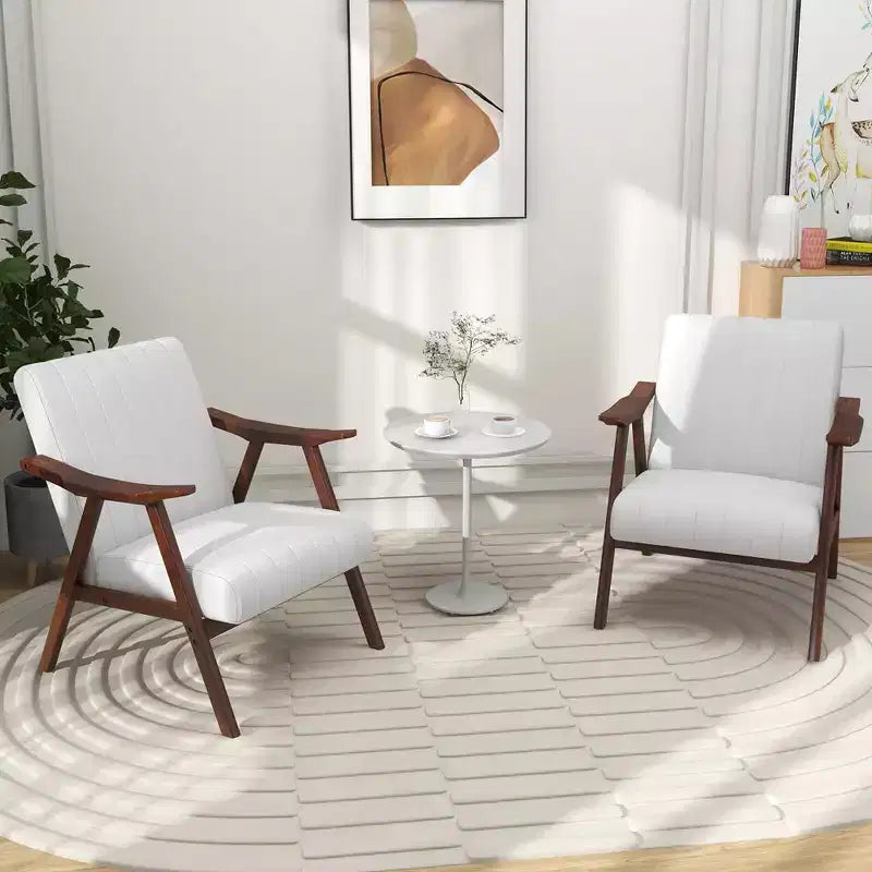 Modern Leathaire Accent Armchair with Rubberwood Frame & Felt Pads