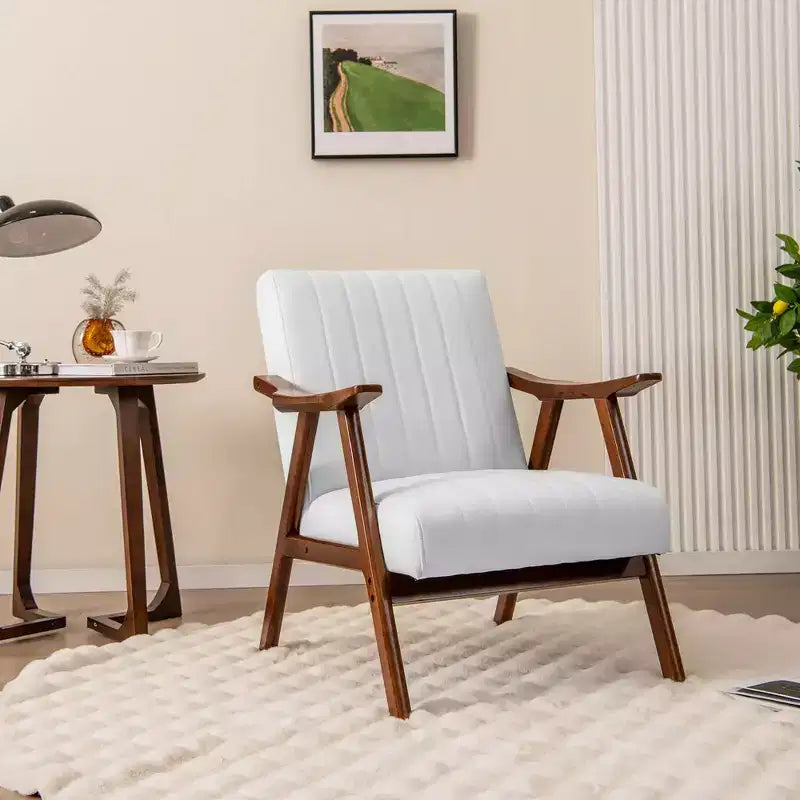 Modern Leathaire Accent Armchair with Rubberwood Frame & Felt Pads