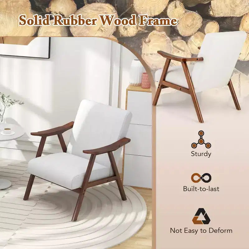 Modern Leathaire Accent Armchair with Rubberwood Frame & Felt Pads