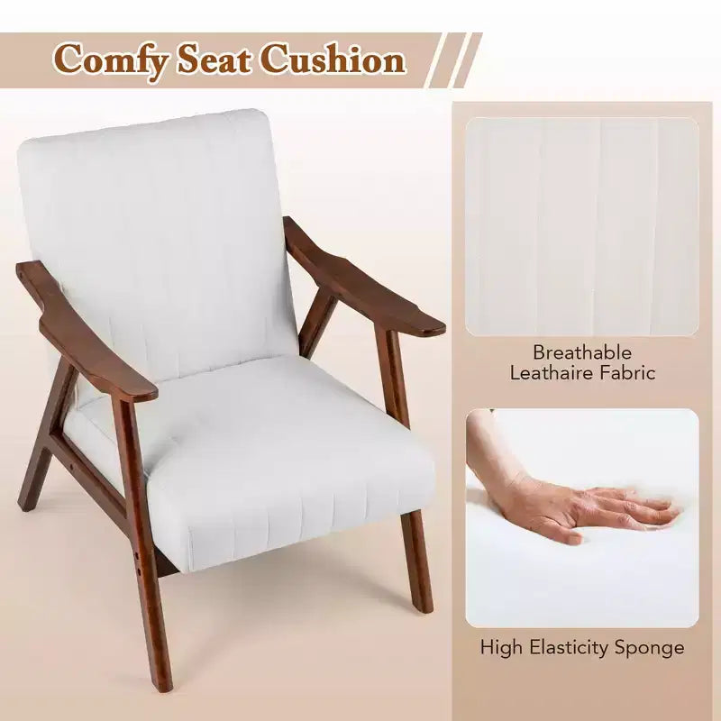 Modern Leathaire Accent Armchair with Rubberwood Frame & Felt Pads