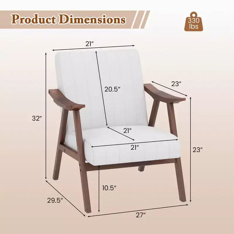 Modern Leathaire Accent Armchair with Rubberwood Frame & Felt Pads