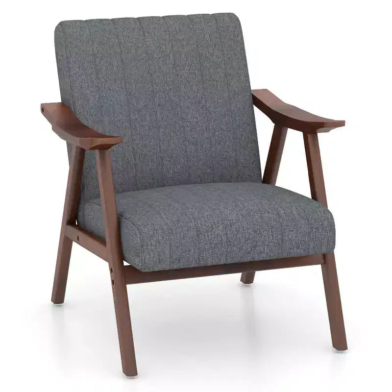 Modern Leathaire Accent Armchair with Rubberwood Frame & Felt Pads