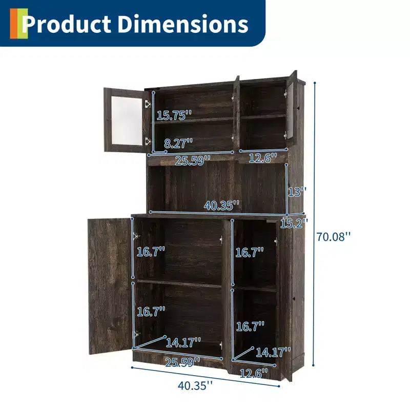 70" Freestanding Kitchen Pantry Cabinet with Acrylic Doors & Microwave Stand