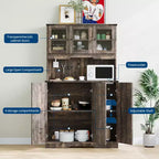 70" Freestanding Kitchen Pantry Cabinet with Acrylic Doors & Microwave Stand