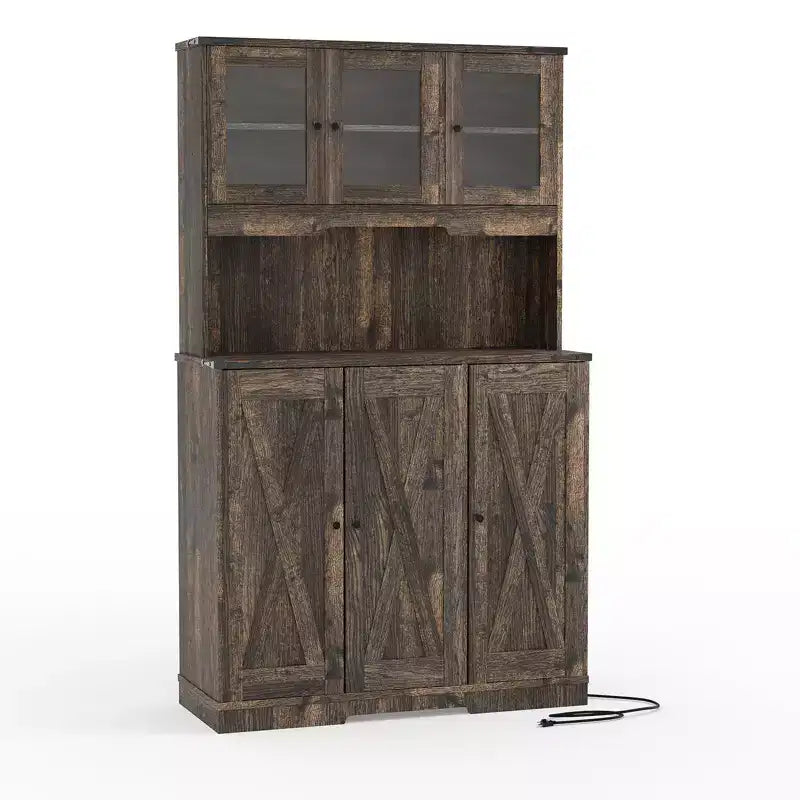 70" Freestanding Kitchen Pantry Cabinet with Acrylic Doors & Microwave Stand