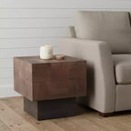22" Gray Distressed Solid Mango Wood Square Block End Table