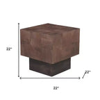 22" Gray Distressed Solid Mango Wood Square Block End Table