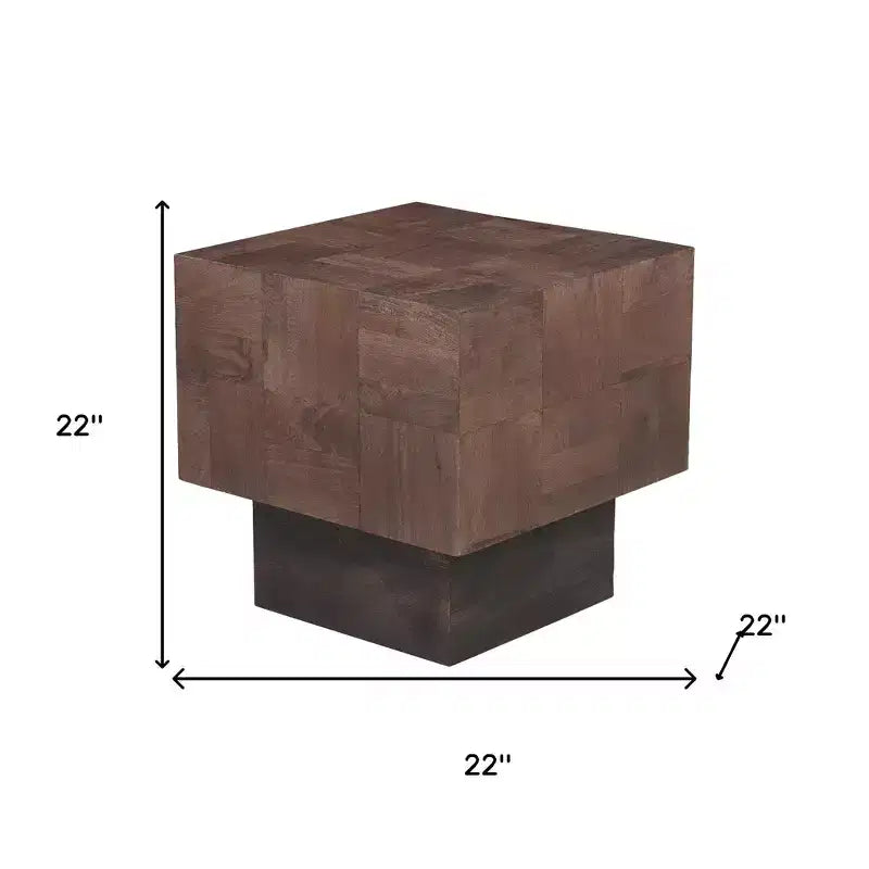 22" Gray Distressed Solid Mango Wood Square Block End Table