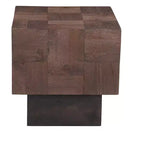 22" Gray Distressed Solid Mango Wood Square Block End Table