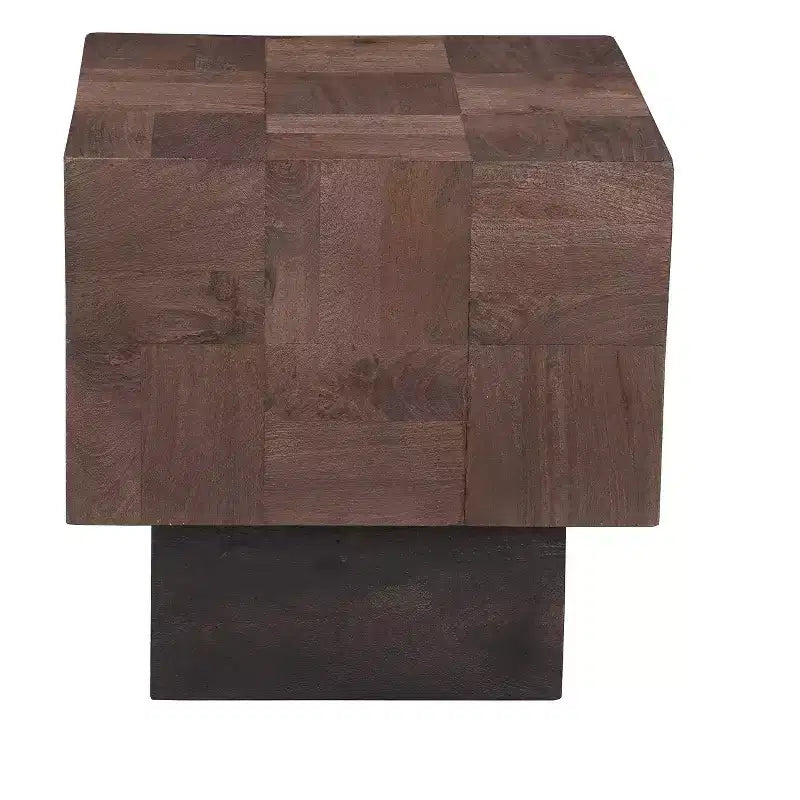 22" Gray Distressed Solid Mango Wood Square Block End Table