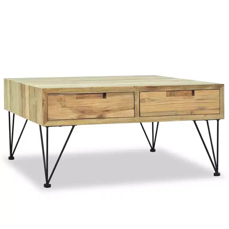 31.5" Square Solid Recycled Teak Coffee Table with 2 Drawers