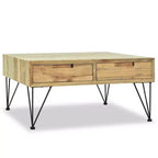 31.5" Square Solid Recycled Teak Coffee Table with 2 Drawers