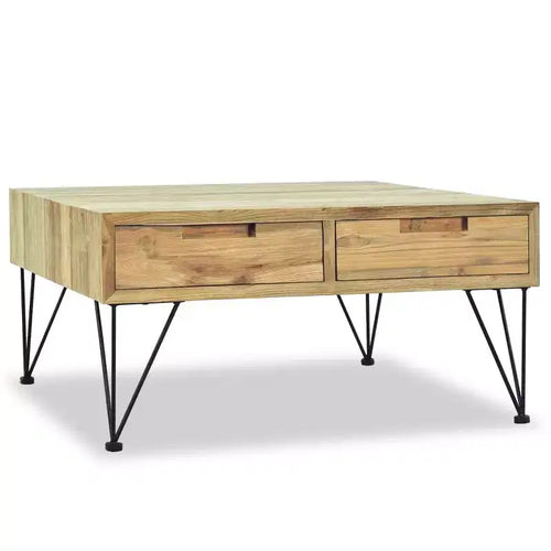 31.5" Square Solid Recycled Teak Coffee Table with 2 Drawers
