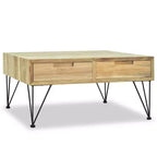 31.5" Square Solid Recycled Teak Coffee Table with 2 Drawers