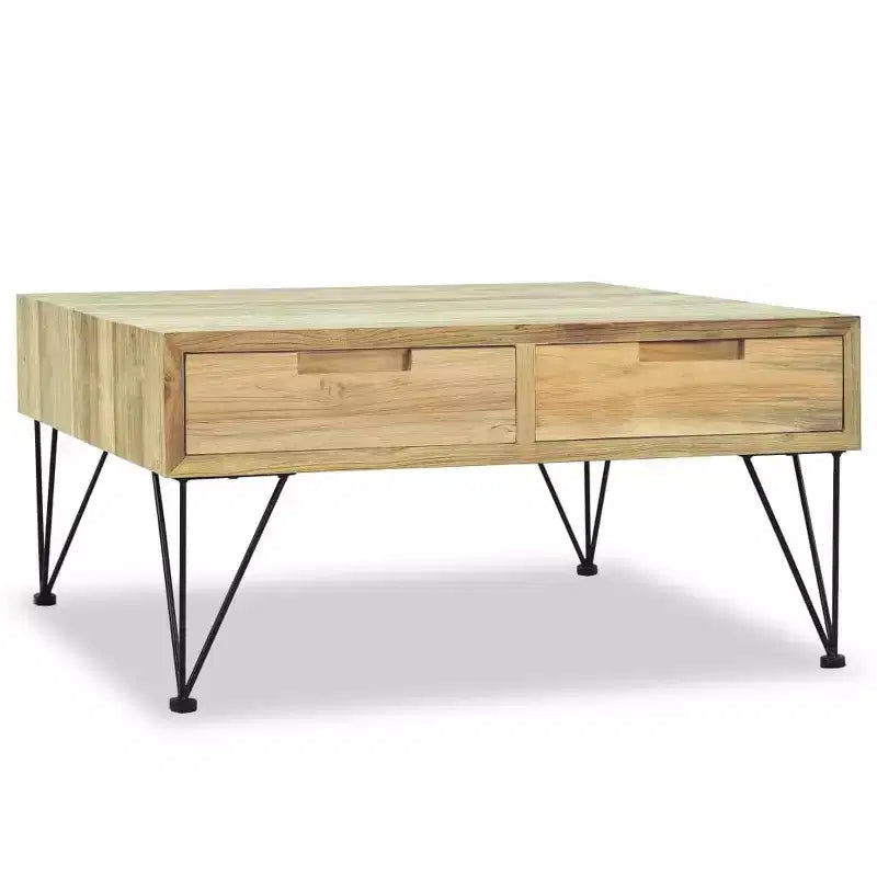 31.5" Square Solid Recycled Teak Coffee Table with 2 Drawers
