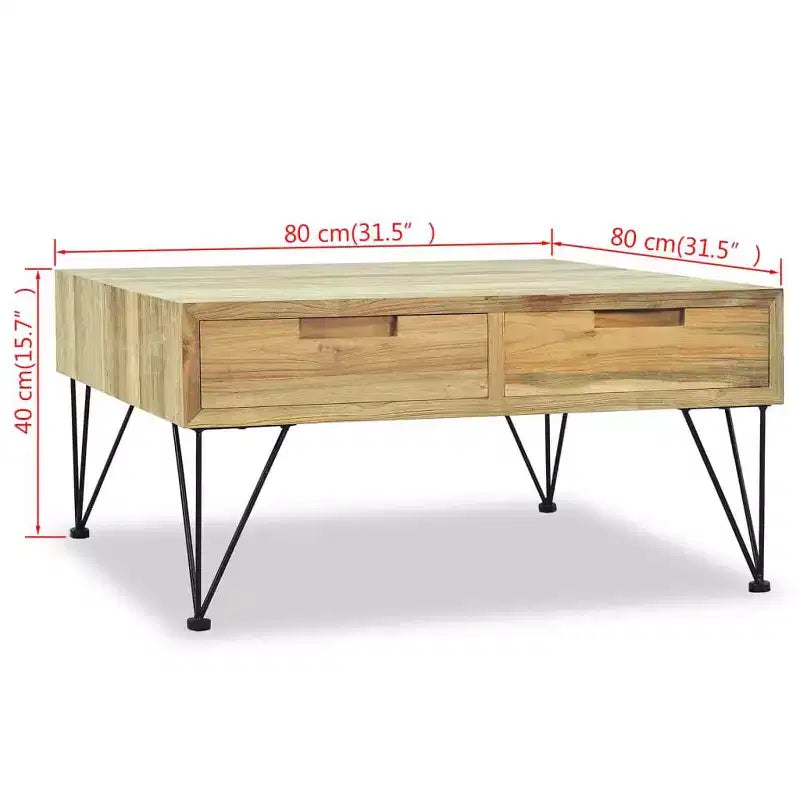 31.5" Square Solid Recycled Teak Coffee Table with 2 Drawers
