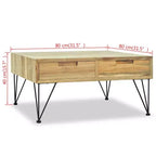 31.5" Square Solid Recycled Teak Coffee Table with 2 Drawers