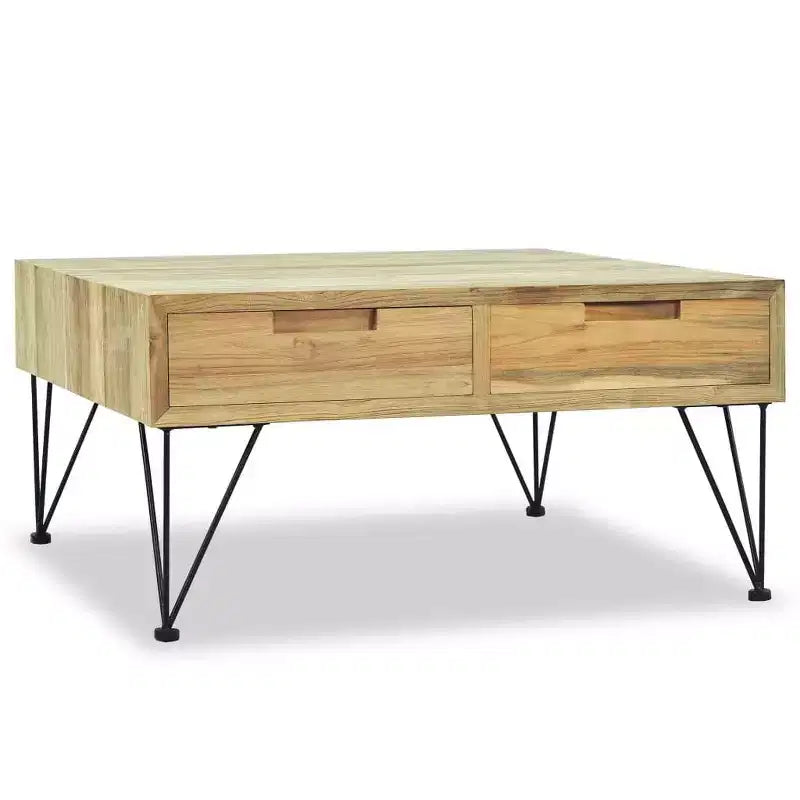 31.5" Square Solid Recycled Teak Coffee Table with 2 Drawers
