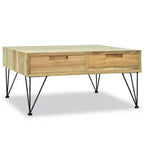 31.5" Square Solid Recycled Teak Coffee Table with 2 Drawers