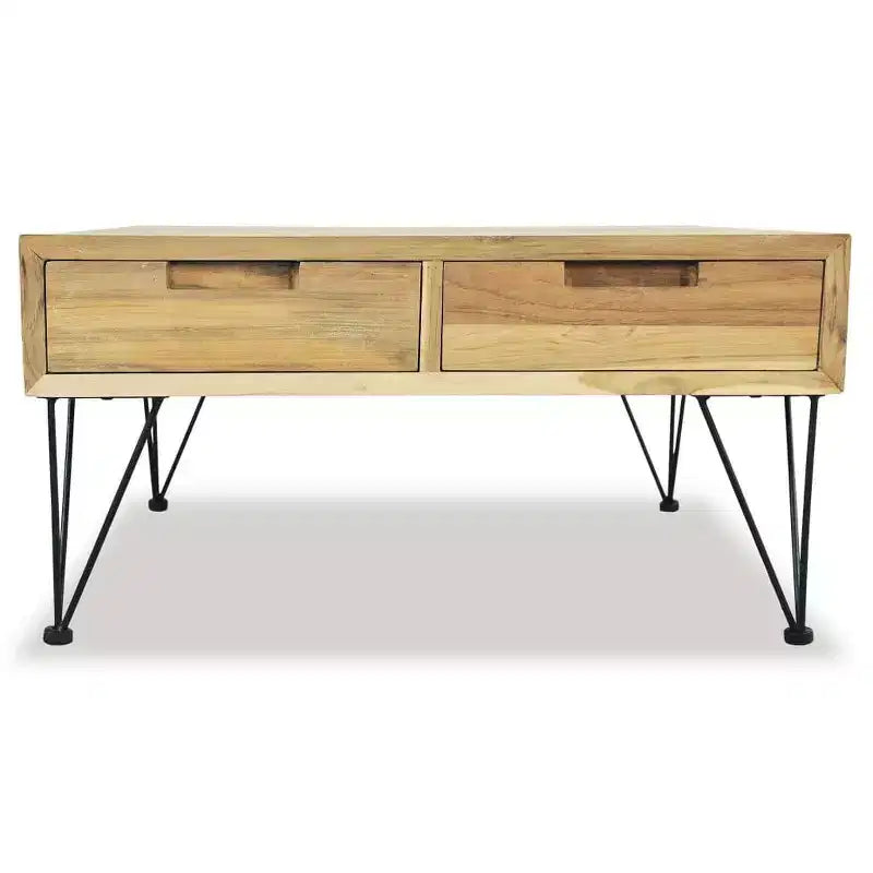 31.5" Square Solid Recycled Teak Coffee Table with 2 Drawers