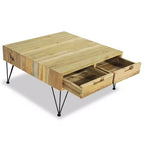 31.5" Square Solid Recycled Teak Coffee Table with 2 Drawers