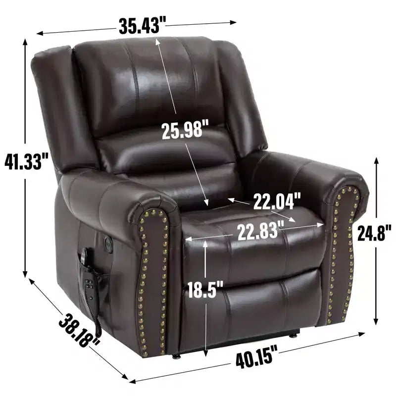 Power Lift Recliner Chair with Heat, Massage & Dual Motor, Faux Leather, Brown