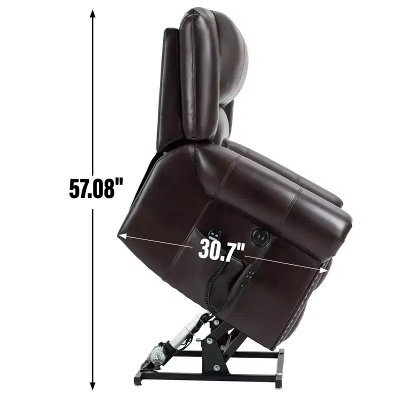 Power Lift Recliner Chair with Heat, Massage & Dual Motor, Faux Leather, Brown