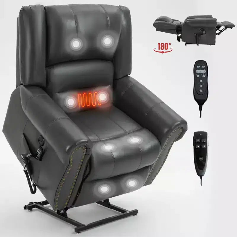 Power Lift Recliner Chair with Heat, Massage & Dual Motor, Faux Leather, Brown