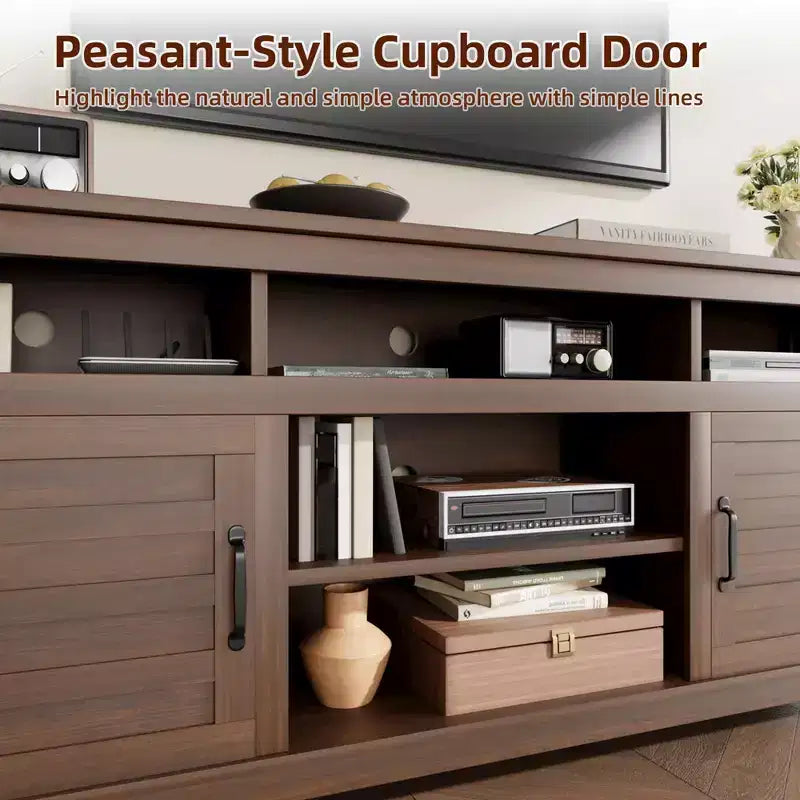 70.9" Farmhouse TV Stand with Adjustable Shelves & Cabinet Doors for 75" TVs