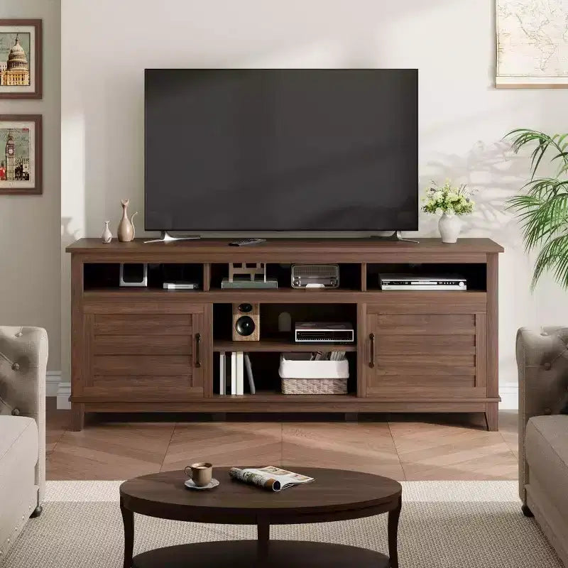 70.9" Farmhouse TV Stand with Adjustable Shelves & Cabinet Doors for 75" TVs