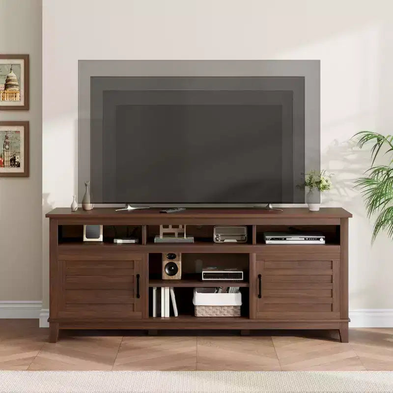 70.9" Farmhouse TV Stand with Adjustable Shelves & Cabinet Doors for 75" TVs