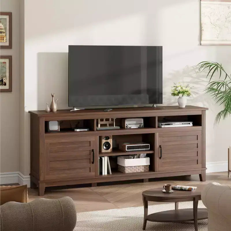 70.9" Farmhouse TV Stand with Adjustable Shelves & Cabinet Doors for 75" TVs