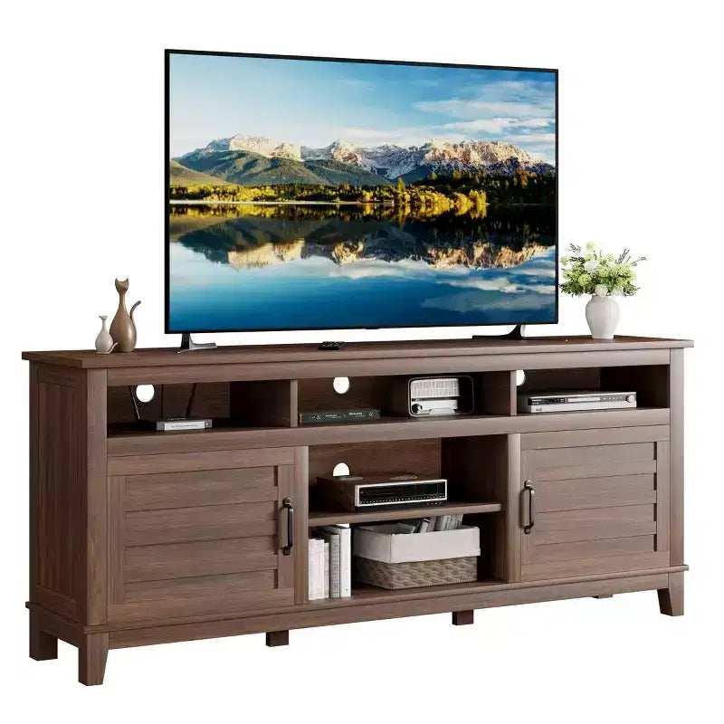 70.9" Farmhouse TV Stand with Adjustable Shelves & Cabinet Doors for 75" TVs