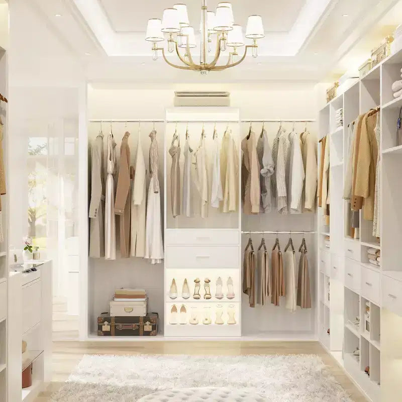 8FT Closet Organizer System with Extendable Hanging Rod & Drawer, MDF