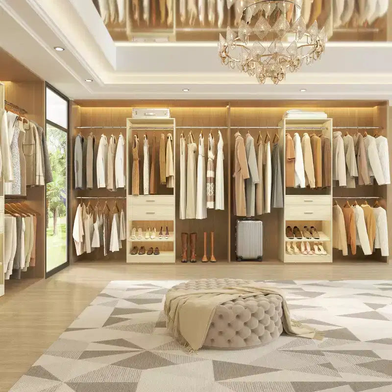 8FT Closet Organizer System with Extendable Hanging Rod & Drawer, MDF